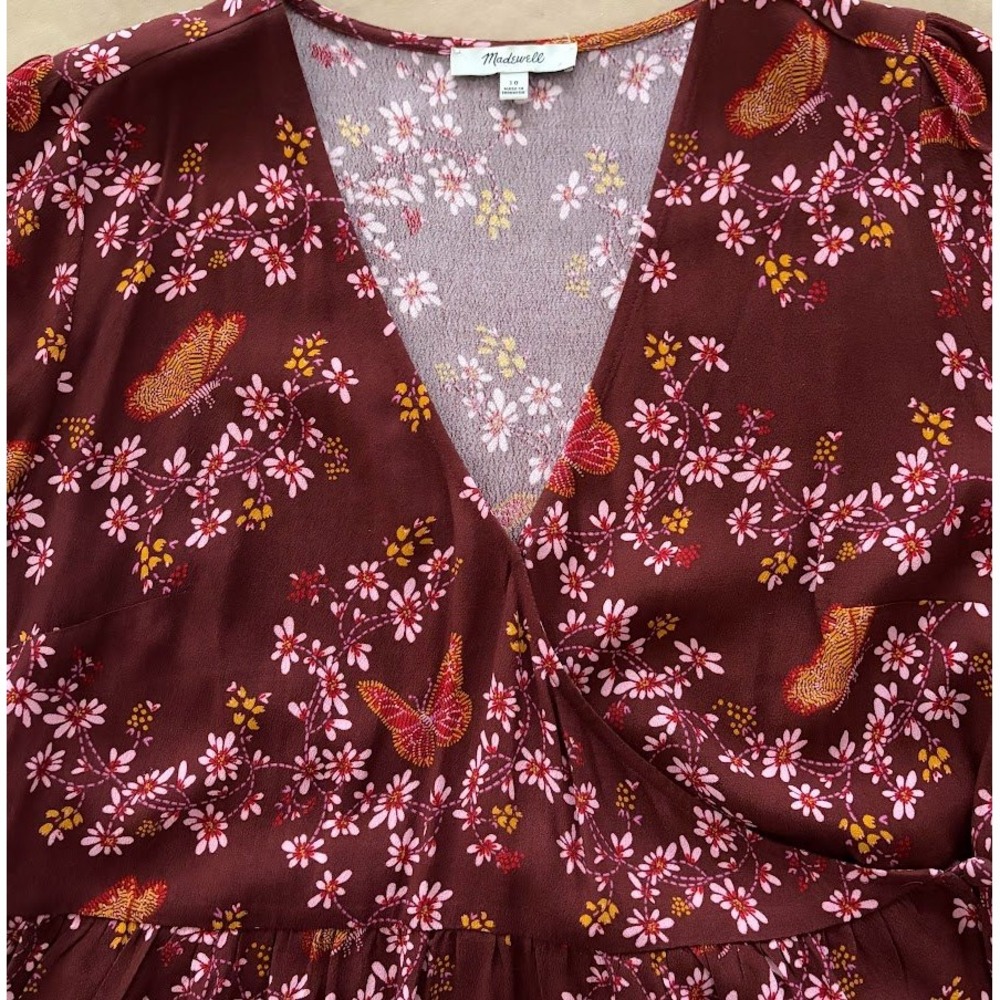 Madewell‎ Floral Butterfly Sanctuary Wrap Blouse Top Size 10 Flutter Sleeve Boho - Picture 4 of 10